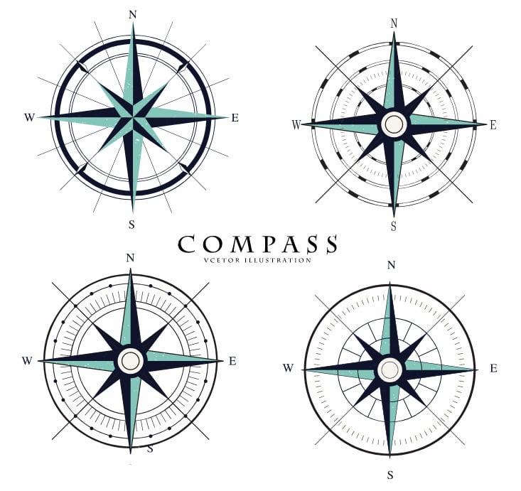 Compass Icons Collection Flat Circle Arrows Decoration Free Vector