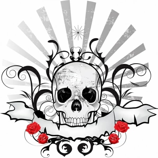 Dark Black Skull Ribbon Emblem Free Vector