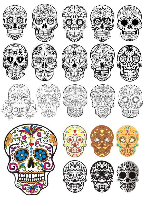 Day of the Dead Skulls Art Free Design CDR File Free Download Vectors
