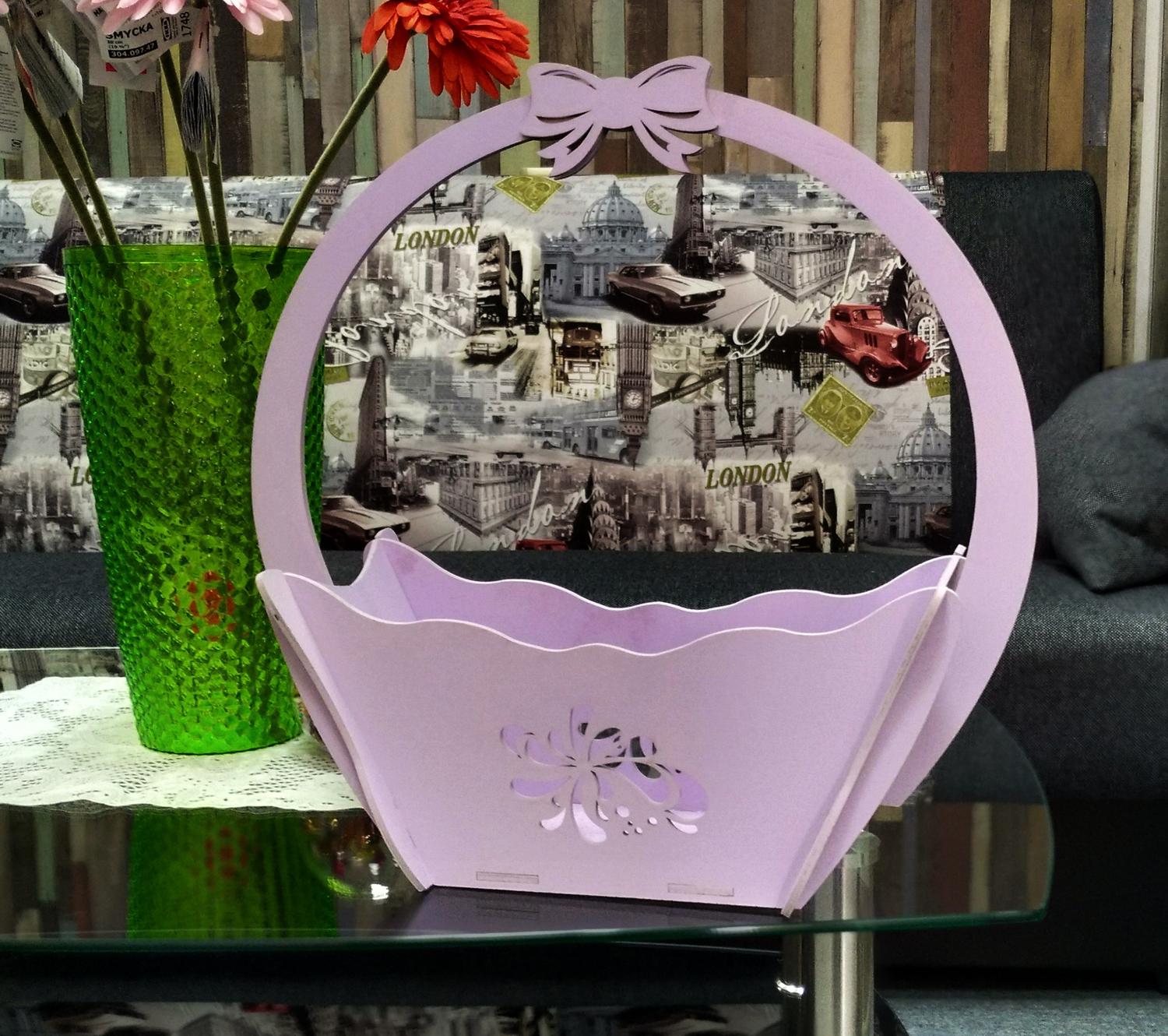 Decorative Flower Candy Basket with Handle Laser Cut CDR File