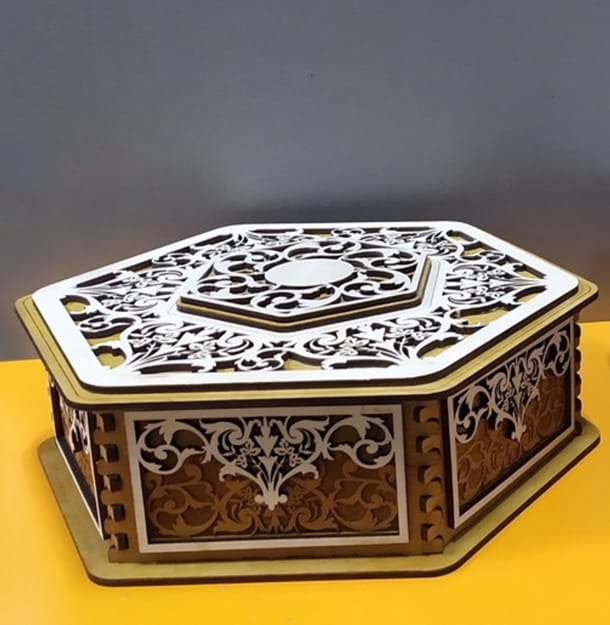 Decorative Hexagonal Gift Box Laser Cut Vector File