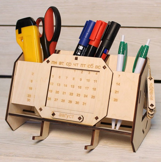 Desk Organizer with Perpetual Calendar Unique Teacher Gifts Laser Cut