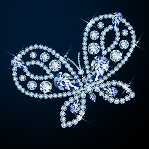 Diamond with Butterfly Shiny Free Vector