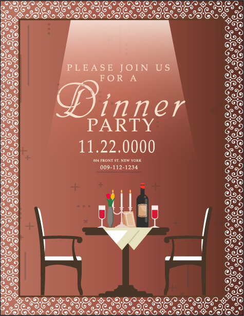 Dinner Party Invitation Card Red Design Table Decoration Vector File