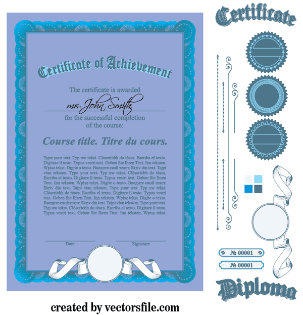 Diploma Certificate Template and Ornaments Free Vector