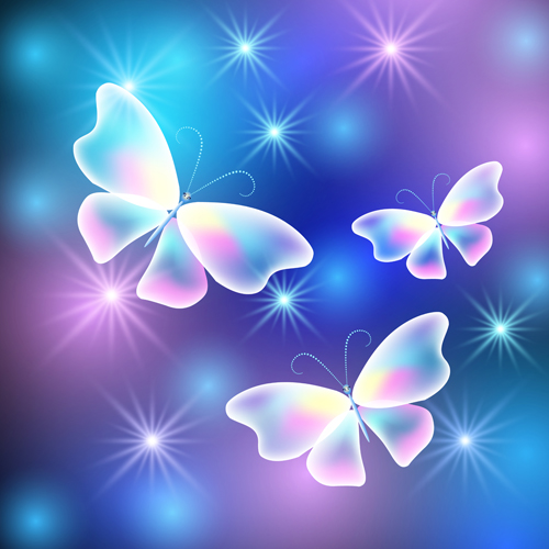 Dream Butterfly with Shiny Background Free Vector