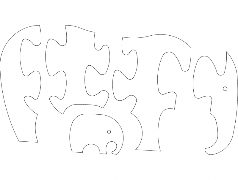 Elefant Jigsaw Puzzle Laser Cut DXF File