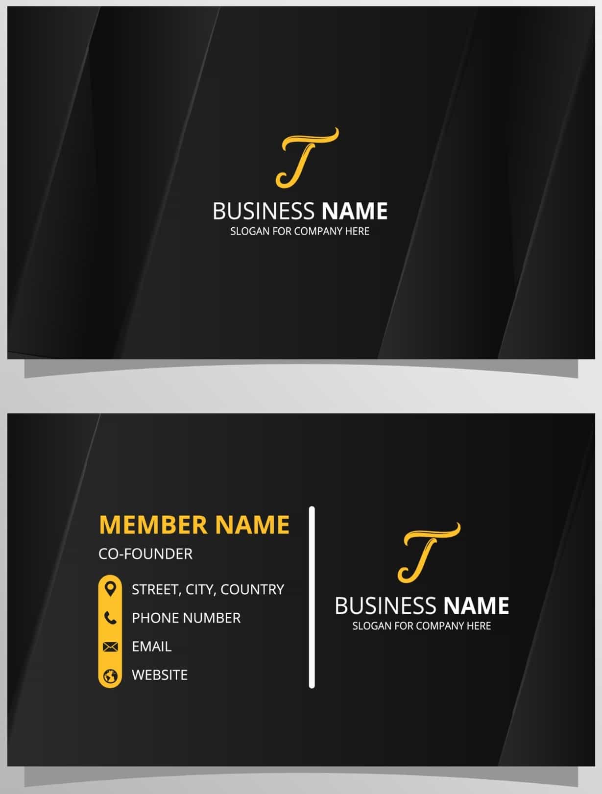 Elegant Black Business Card Template with Geometric Lines Vector File