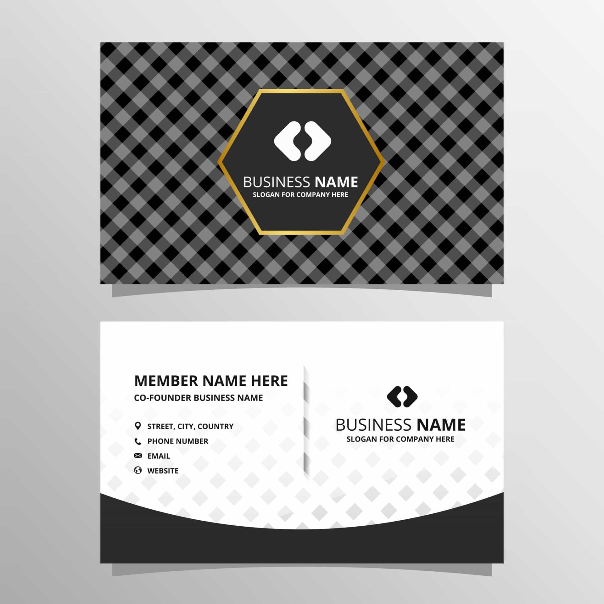 Elegant Minimal Black and White Business Card Template with Gingham Pattern Vector File