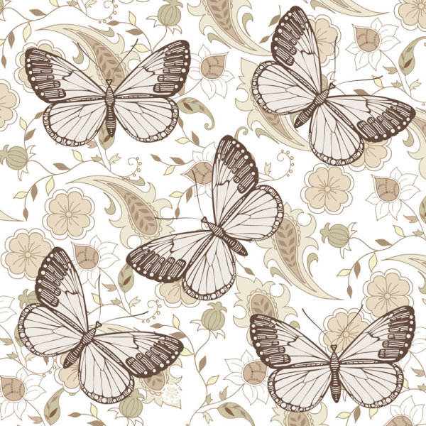 Elements of Butterfly and Flower Free Vector