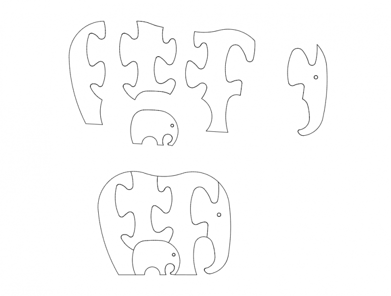 Elephant Jigsaw Puzzles Laser Cut DXF File