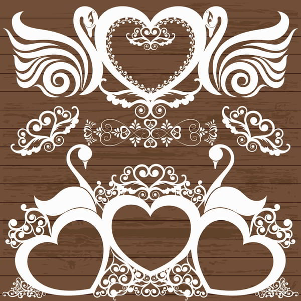Engrave Swans Decor with Hearts Laser Cut CDR File