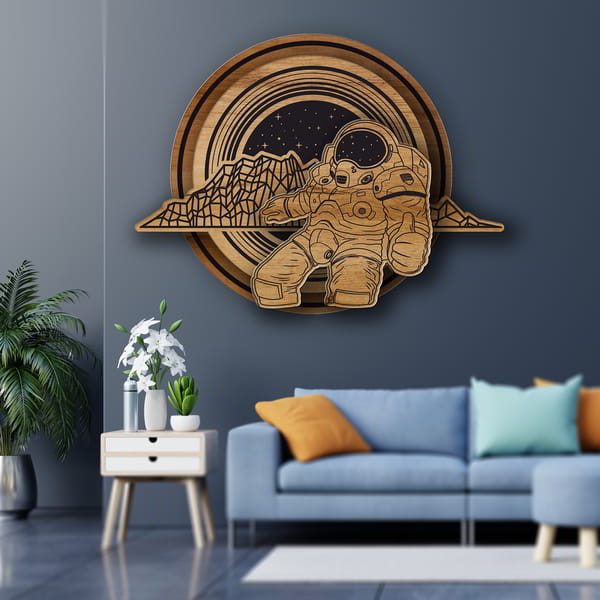 Engraved Space Wall Art Cosmos Theme Wall Decor Man In Space Art Laser Cut CDR File