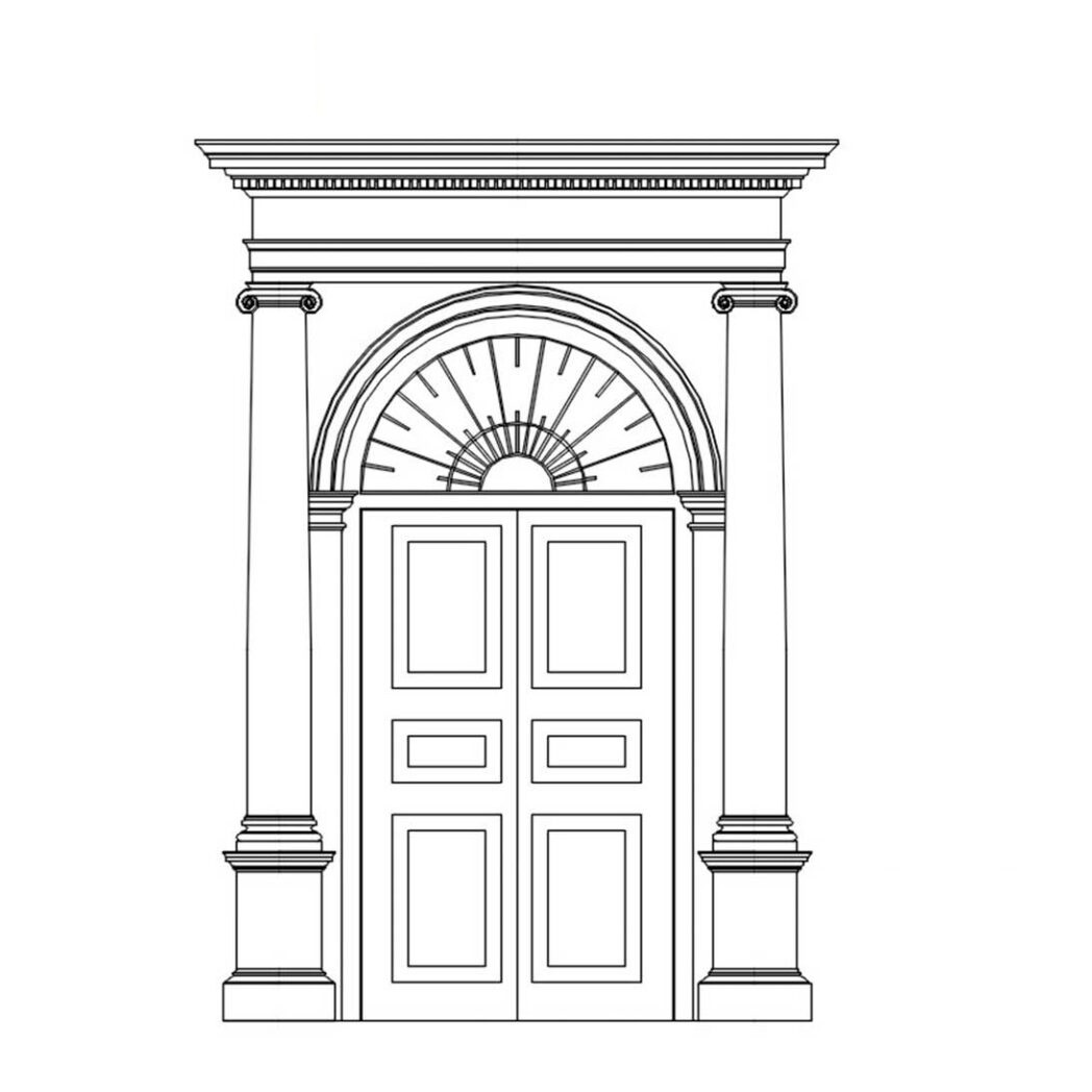 Entrance Doors With Pillars in 2D Drawing DWG File
