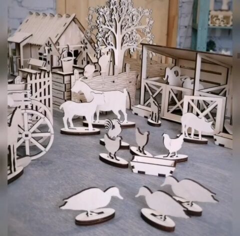 Farm House Toy Wooden Set Laser Cut Free Vector CDR File