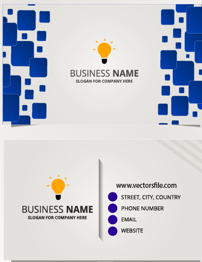 Flat Business Card Template with Yellow Bulb Vector File