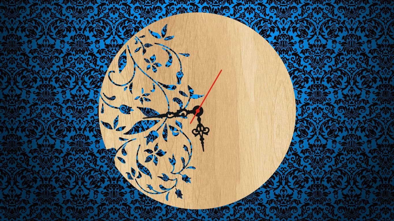 Floral Clock Wooden Free Vector CDR File
