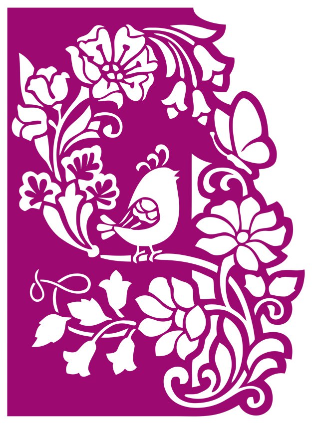 Floral Panel With Bird Cnc Router Laser Cutting CDR File