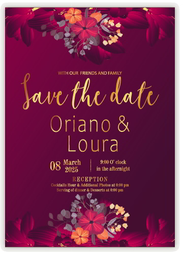 Golden and Purple Wedding Invitation Card Vector File