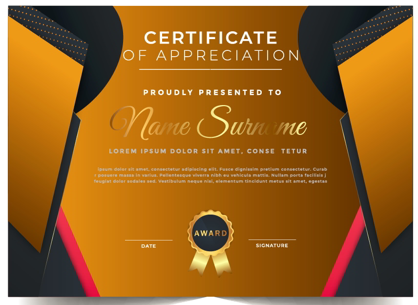 Golden Diploma Certificate of Appreciation Template Vector File