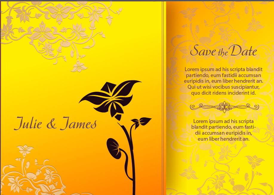 Golden Floral Sleeve Wedding Card Free Vector