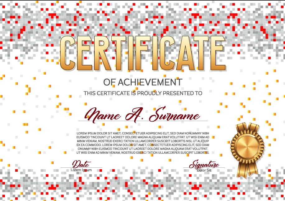 Gray Pixelated Certificate of Achievement Template Illustrator Vector File