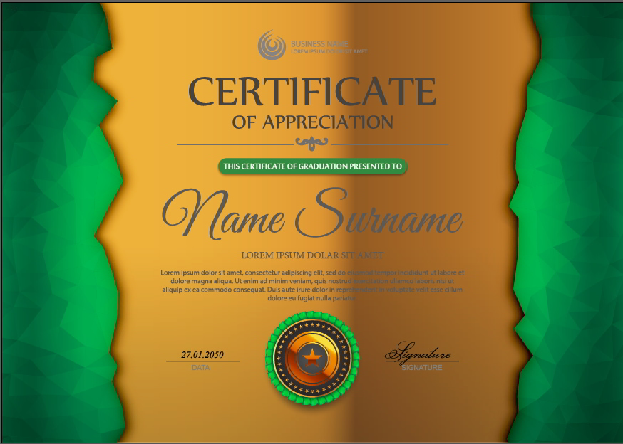 Green Certificate of Appreciation Template And Geometric Shape Illustrator Vector File