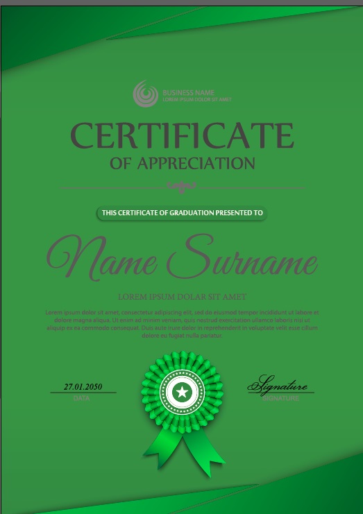Green Styles Certificate of Appreciation Template Free Vector
