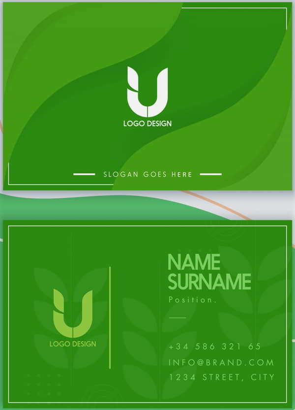 Green Visiting Card Template Free Vector