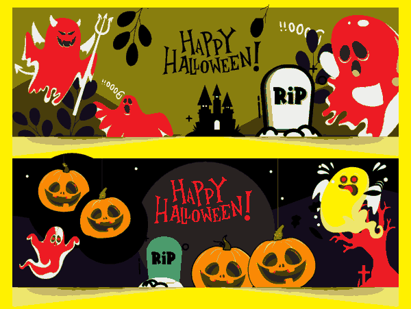 Halloween Banner Templates Ghost Pumpkins Tombs Icons Free Vector
