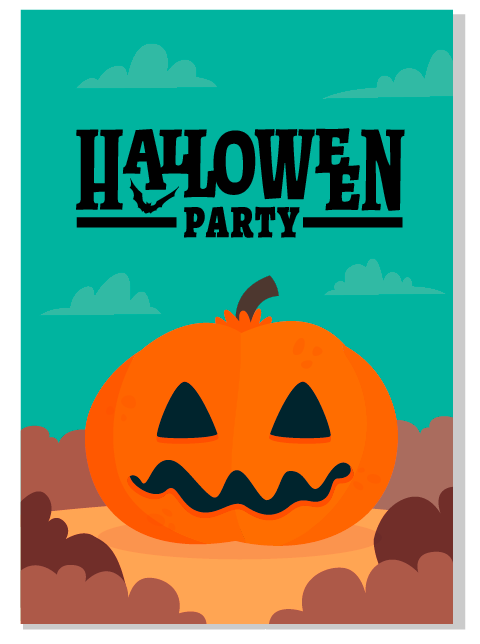 Halloween Party Invitation Card with Pumpkin Free Vector
