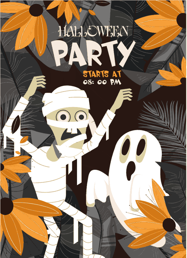 Halloween Party Poster Template Ghost Zombie Characters Sketch Free Vector