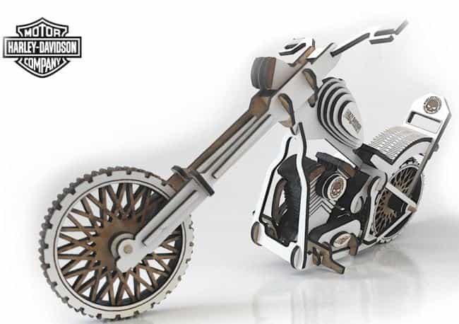 Harley Davidson Motorcycle Model, Laser Cut 3D Wooden Motorcycle Vector File