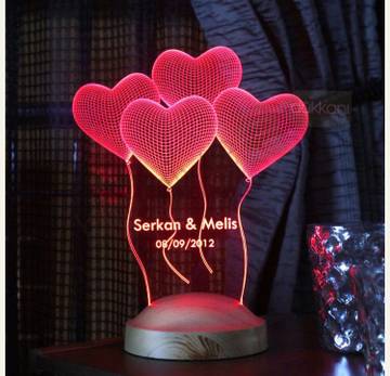 Hearts 3D Illusion LED Lamp Free CDR Vectors File