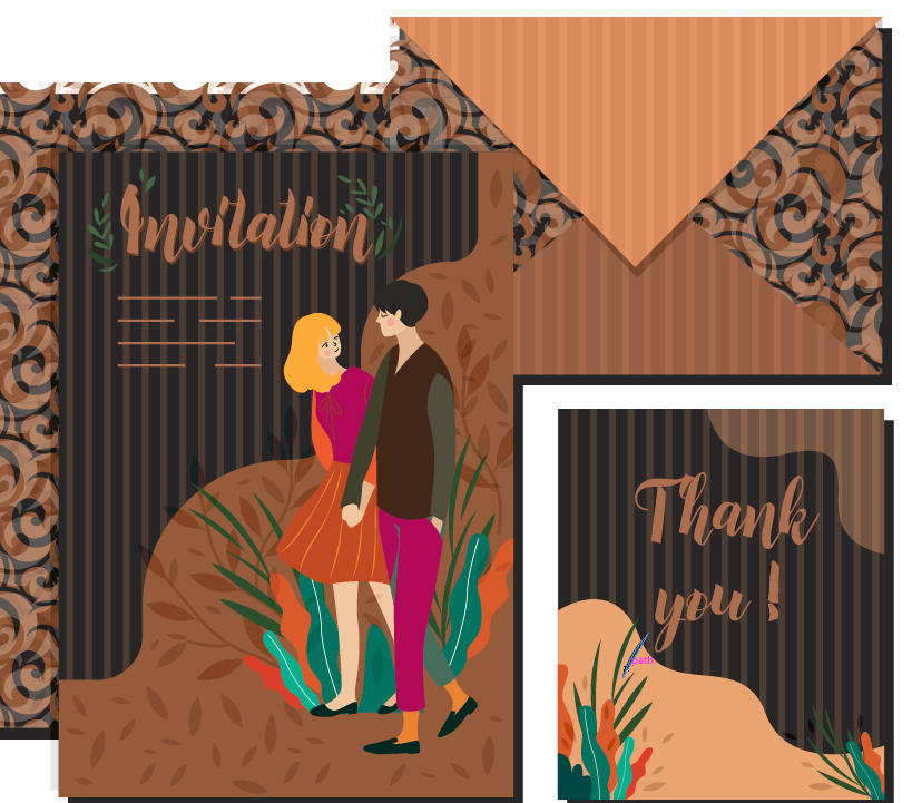 Invitation Card Template Couple Sketch Colored Classic Design Vector File