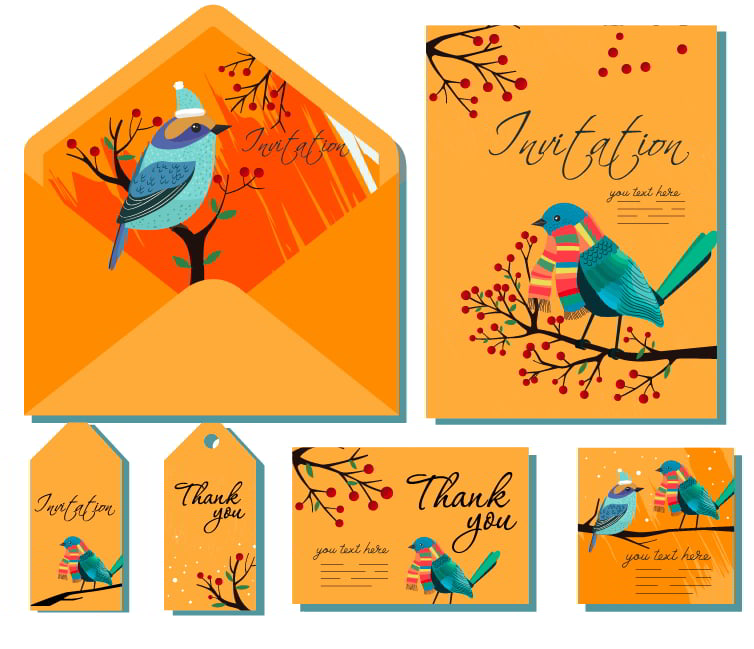 Invitation Card Templates Natural Bird Tree Decor