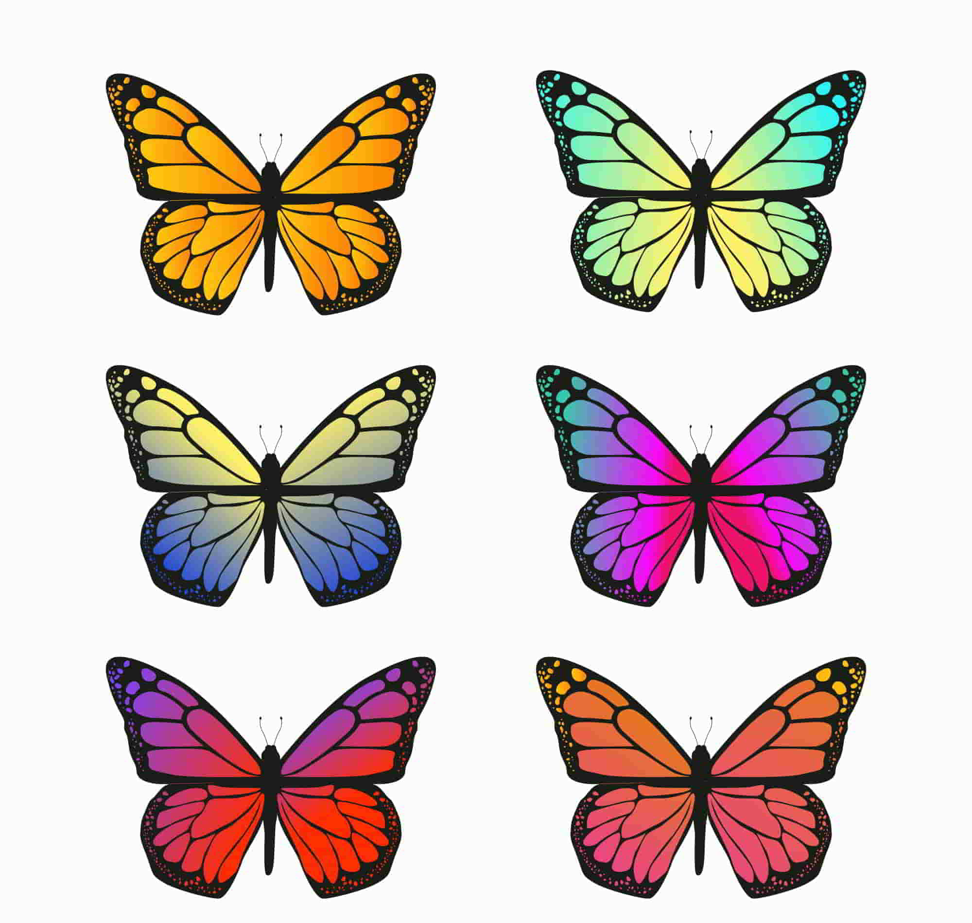 Isolated Butterfly Gradient Illustration Set Free Vector