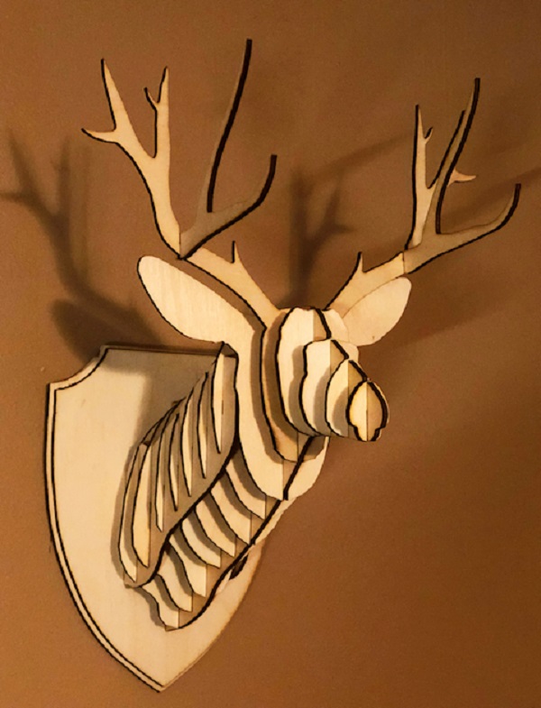 Laser Cut 3D Puzzle Wooden Animal Head Wall Trophy Model PDF File