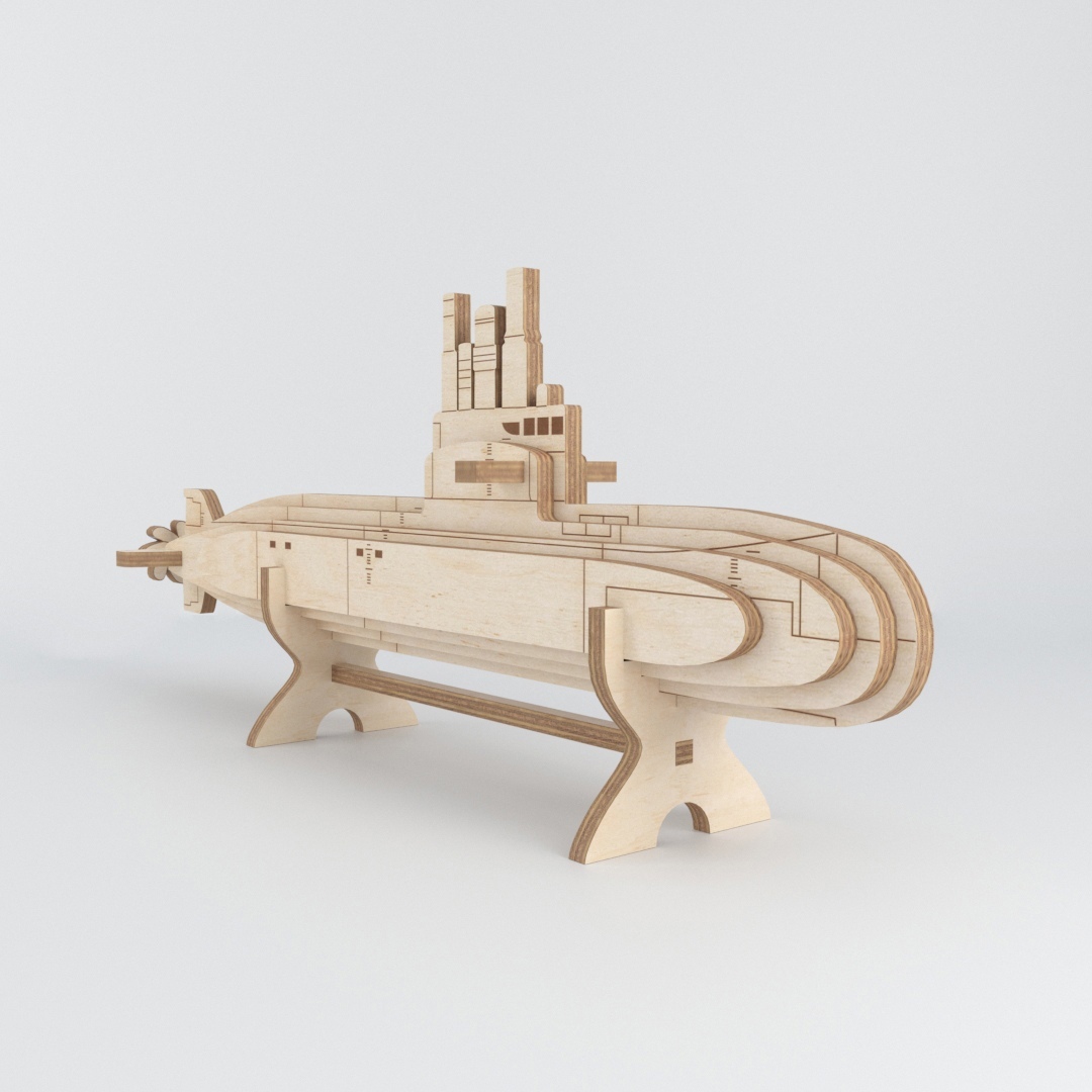 Laser Cut 3D Puzzle Wooden Submarine Model CDR File