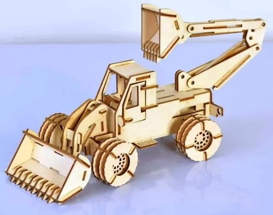 Laser Cut 3D Wooden Excavator Toy CDR File