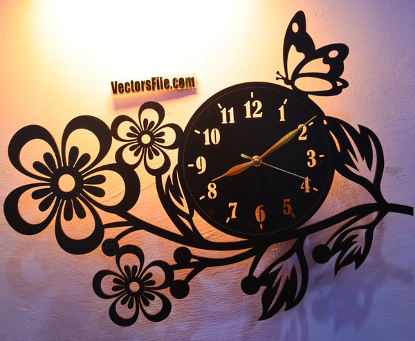 Laser Cut 3D Wooden Flower Wall Clock Room Wall Art Decor Clock DXF and CDR File