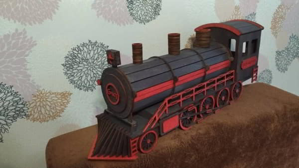 Laser Cut 3D Wooden Locomotive Train Bottle Box Vector File