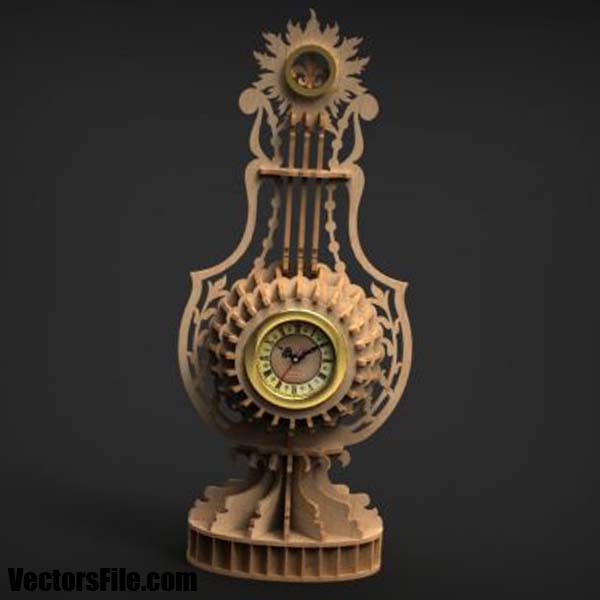 Laser Cut 3D Wooden Puzzle Antique Clock Model Table Clock CDR and DXF File