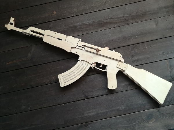 Laser Cut 3D Wooden Puzzle Assault Rifle AK-47 Toy Model CDR File