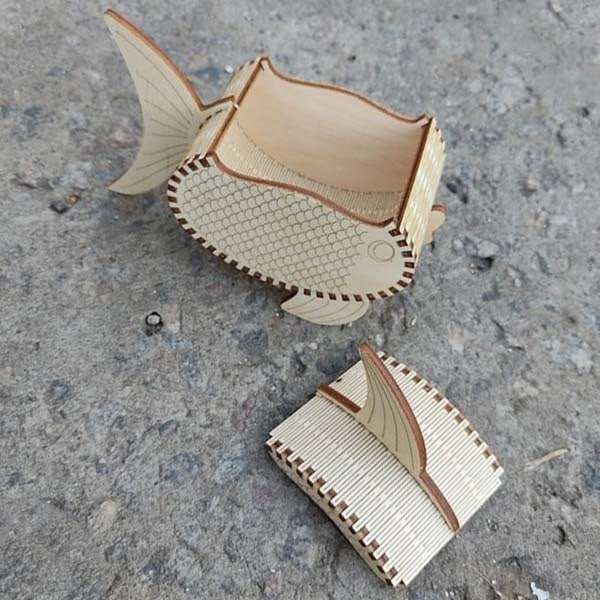 Laser Cut 3D Wooden Puzzle Gift Box Fish Shape Puzzle Box Jewelry