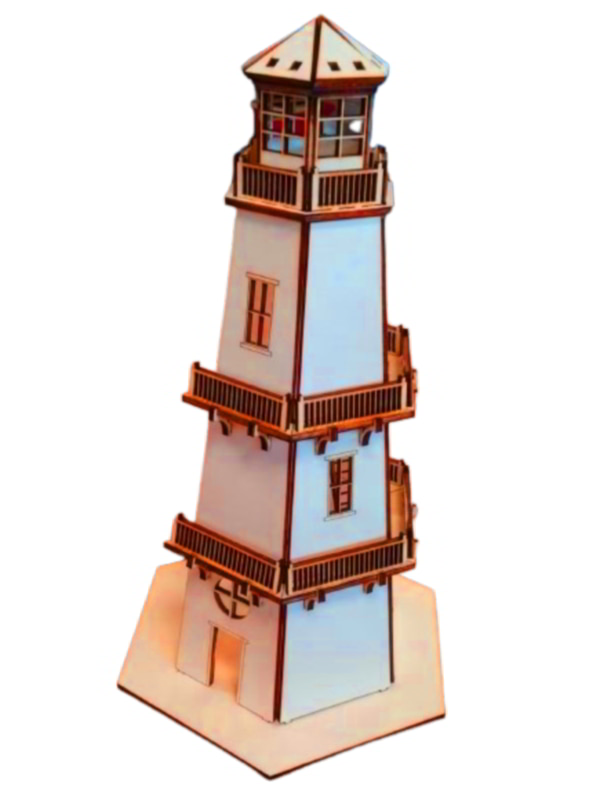 Laser Cut 3D Wooden Puzzle Light House Building Model Design DXF and CDR File