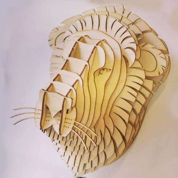 Laser Cut 3D Wooden Puzzle Lion Face Wall Mounted Lion Face Model Vector File