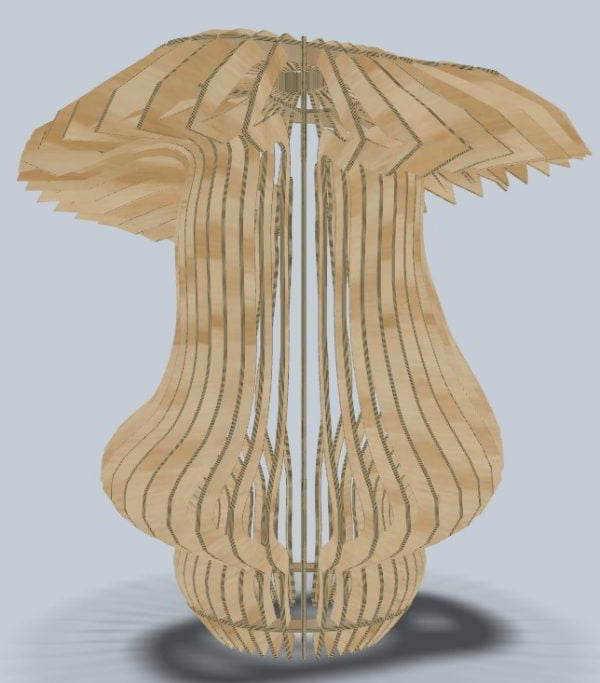 Laser Cut 3D Wooden Puzzle Mushroom Lamp Model 3mm Vector File