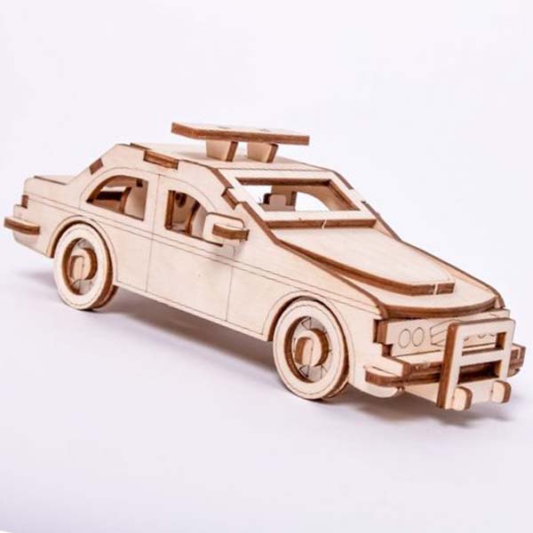 Laser Cut 3D Wooden Puzzle Police Car Model Toy CDR and DXF Free Vector File