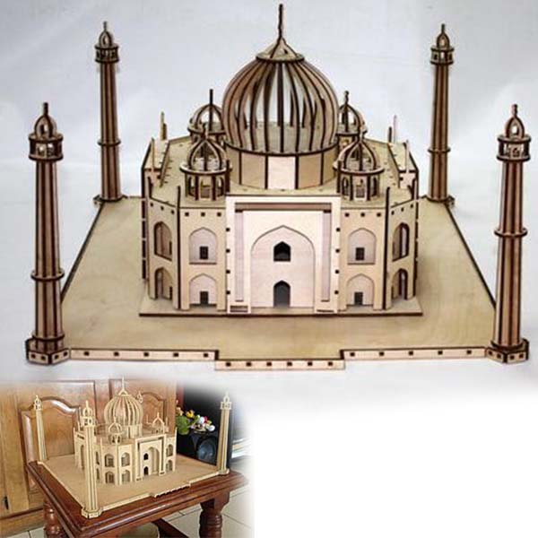 Laser Cut 3D Wooden Puzzle Taj Mahal 3D Architecture Model CDR and DXF File